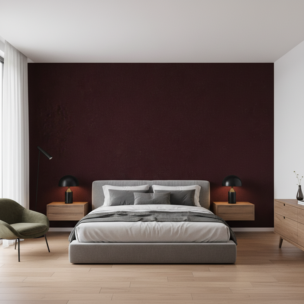 Oxford Velvet dark maroon — Bedroom Room Setting
