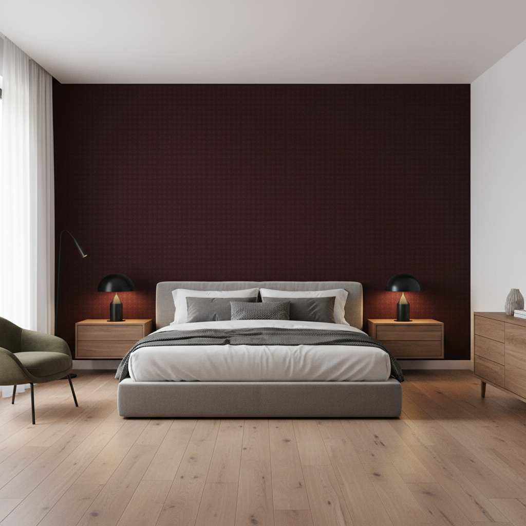 Oxford Velvet dark maroon — Bedroom Room Setting