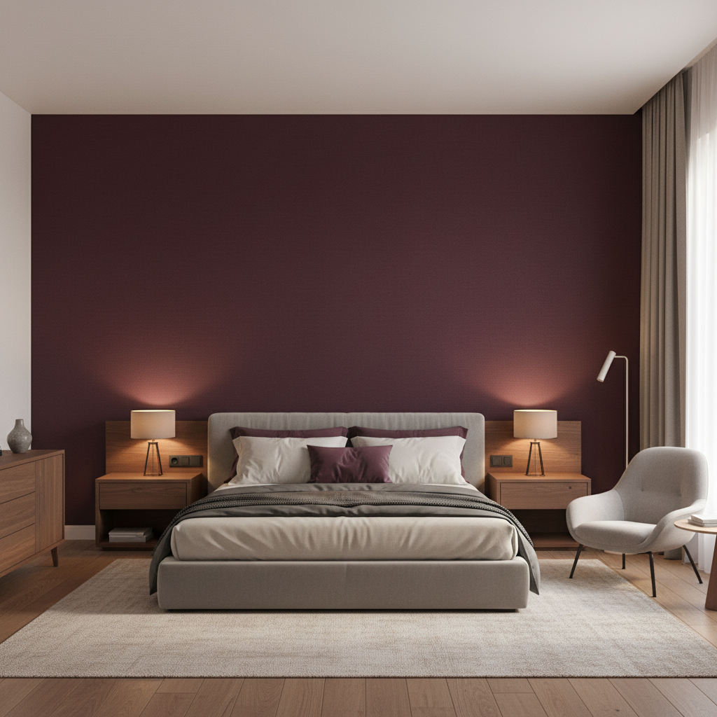 Oxford Velvet Cranberry — Bedroom Room Setting
