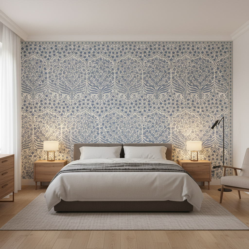 Sameera Blue/Indigo — Bedroom Room Setting