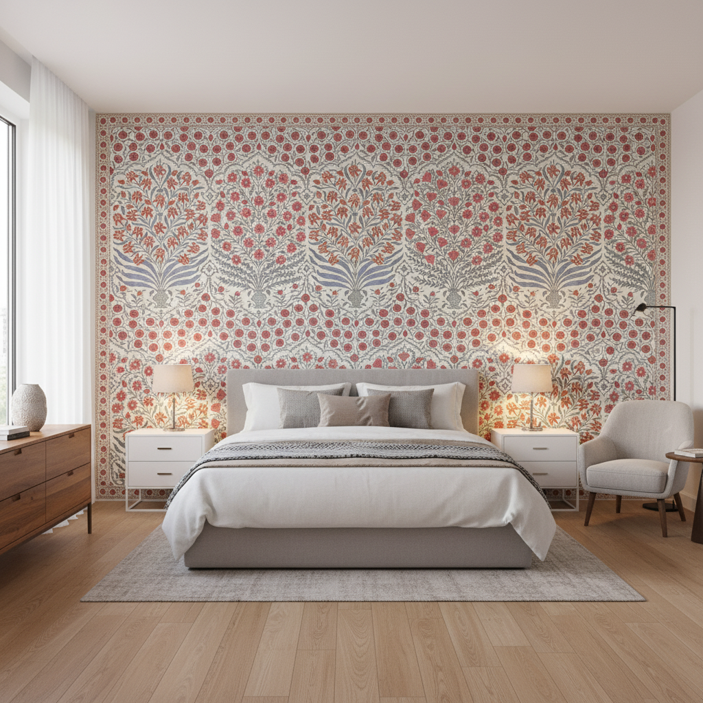 Sameera Red/Blue — Bedroom Room Setting
