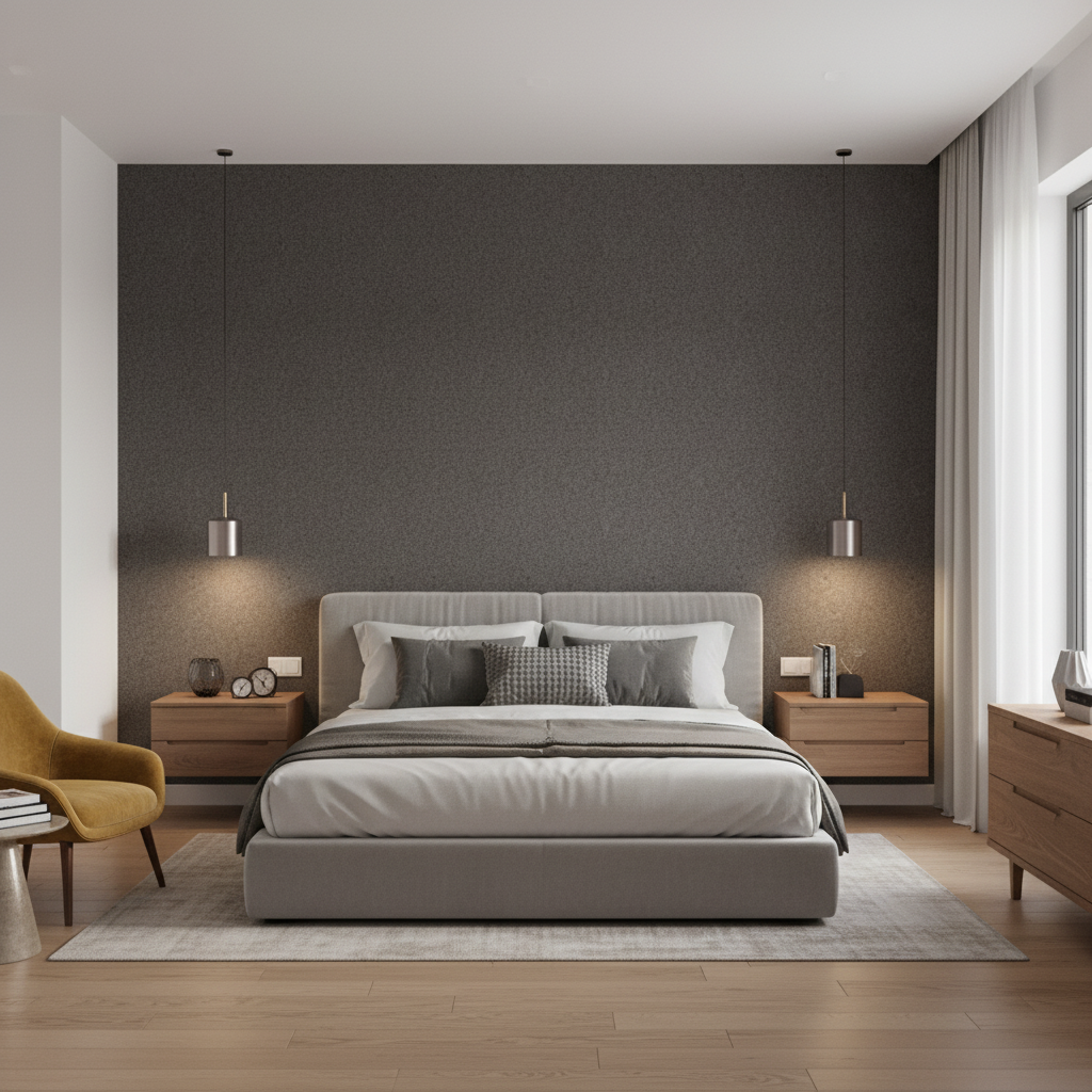Skye Wool Charcoal — Bedroom Room Setting