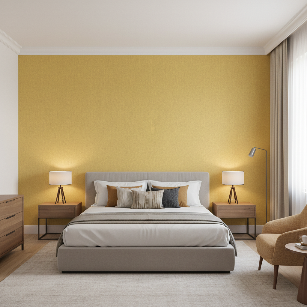 Skye Wool mustard — Bedroom Room Setting
