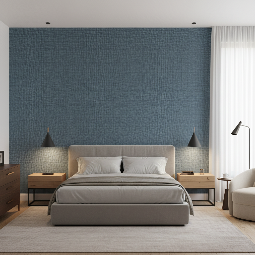 Lille Linen Sea Blue — Bedroom Room Setting