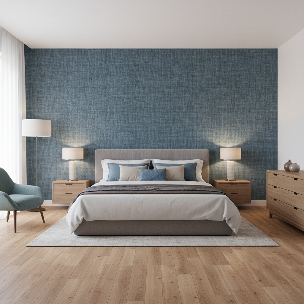 Lille Linen Sea Blue — Bedroom Room Setting