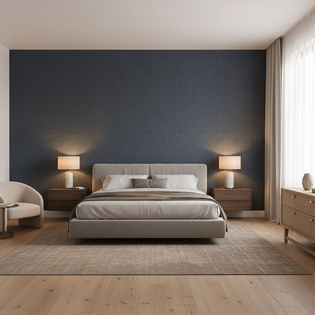 Lille Linen Midgnight — Bedroom Room Setting