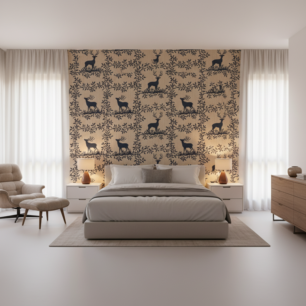 Caribou Emb Navy — Bedroom Room Setting