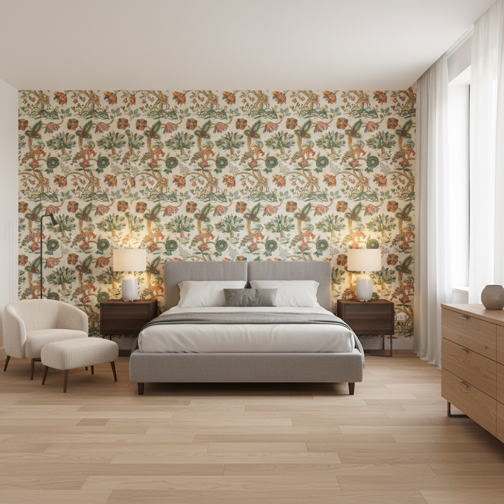Leyland Print Berry/Forest — Bedroom Room Setting