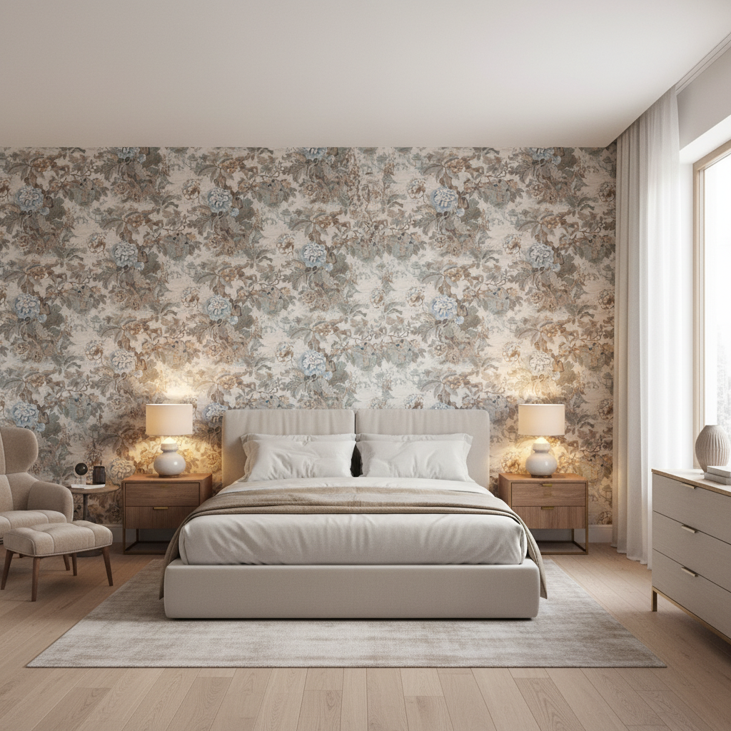 Chinese Lantern Ii Pebble — Bedroom Room Setting
