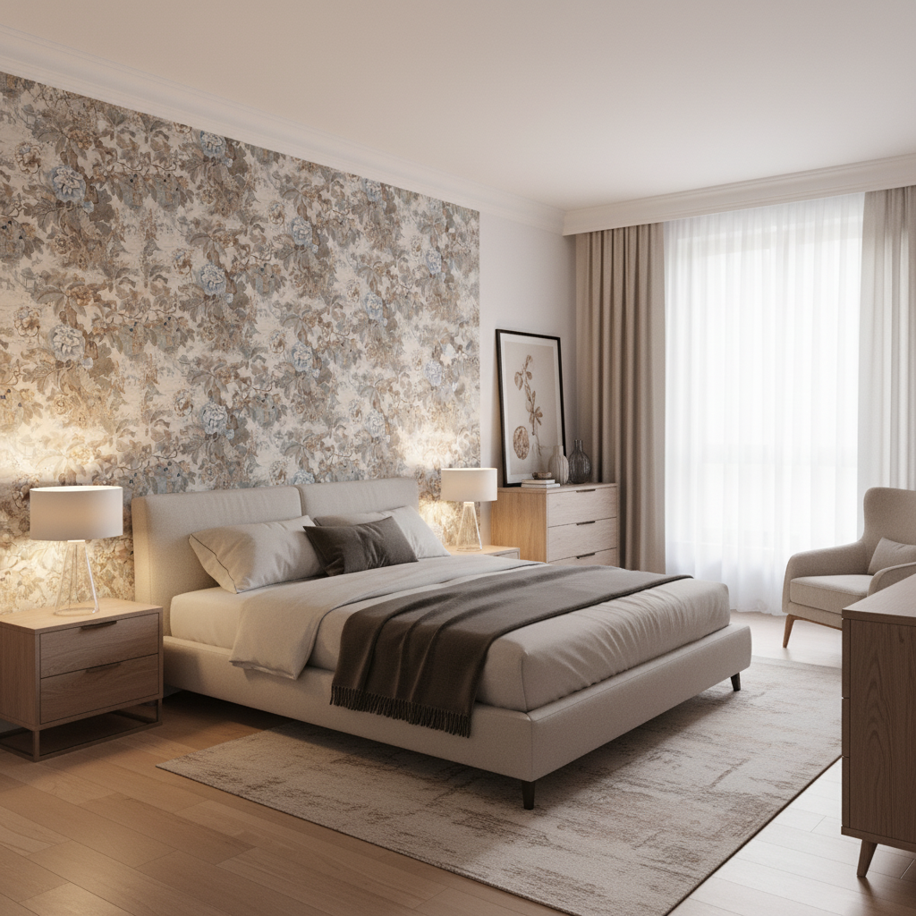 Chinese Lantern Ii Pebble — Bedroom Room Setting