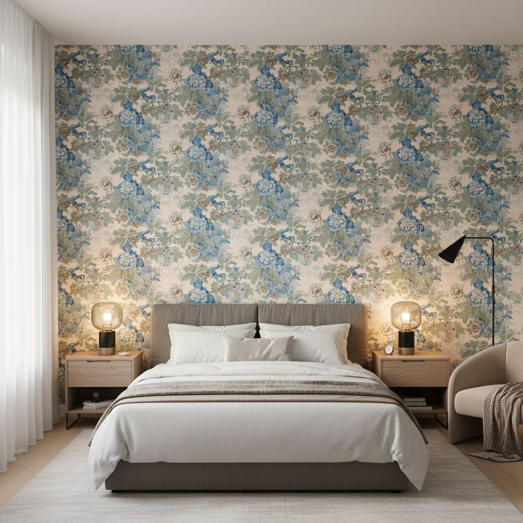 Chinese Lantern Ii Sky/Jade — Bedroom Room Setting