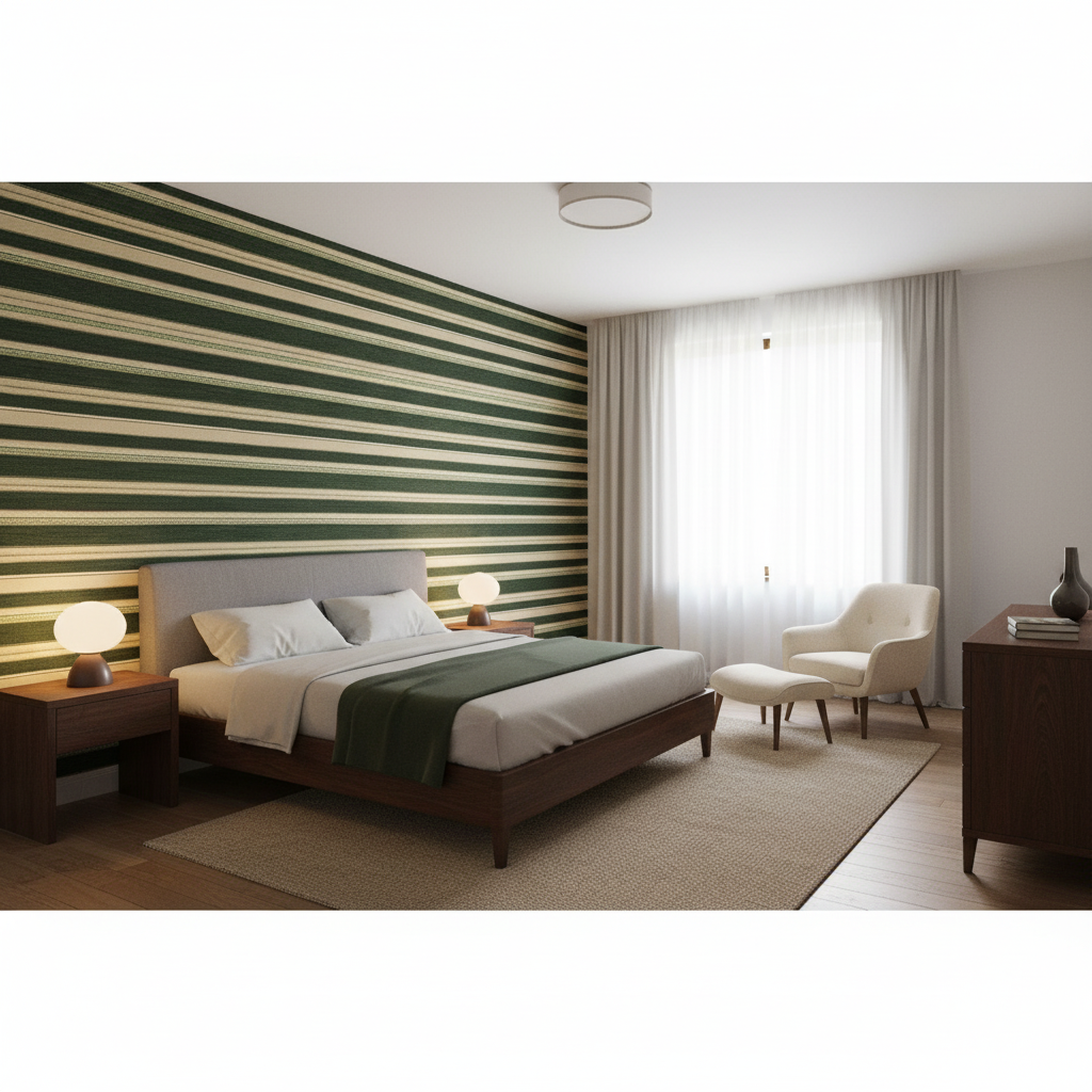 Entoto Stripe Juniper/Leaf — Bedroom Room Setting