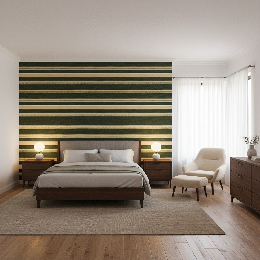 Entoto Stripe Juniper/Leaf — Bedroom Room Setting