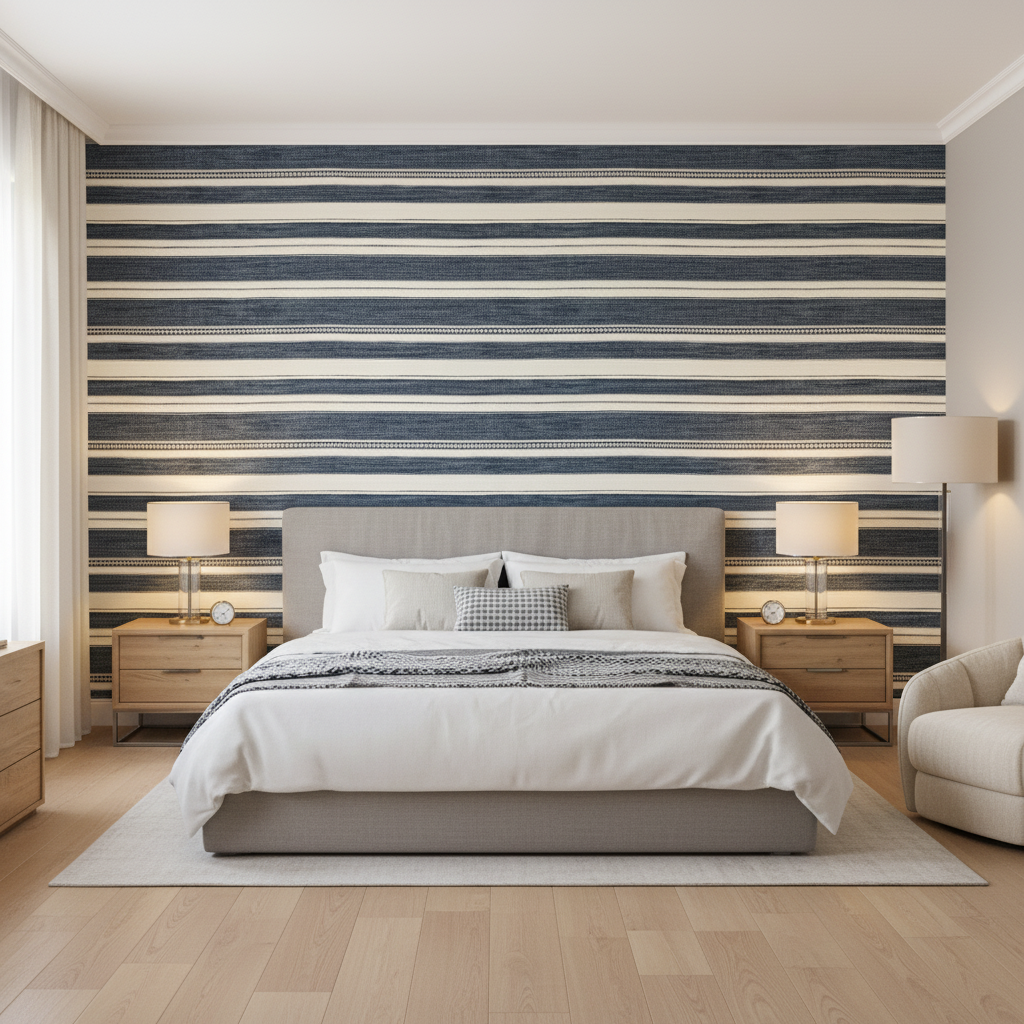 Entoto Stripe Marine/Ivory — Bedroom Room Setting