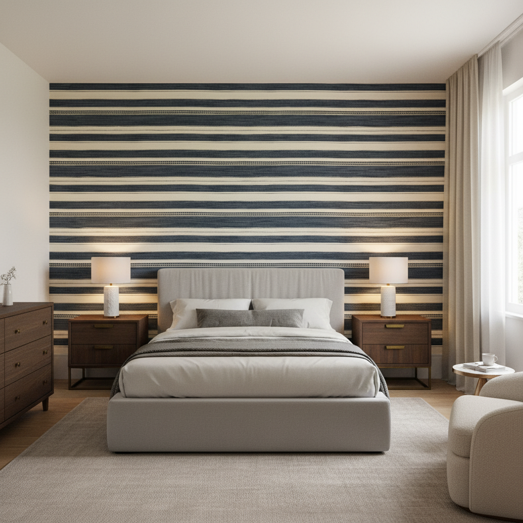 Entoto Stripe Blue/Indigo — Bedroom Room Setting