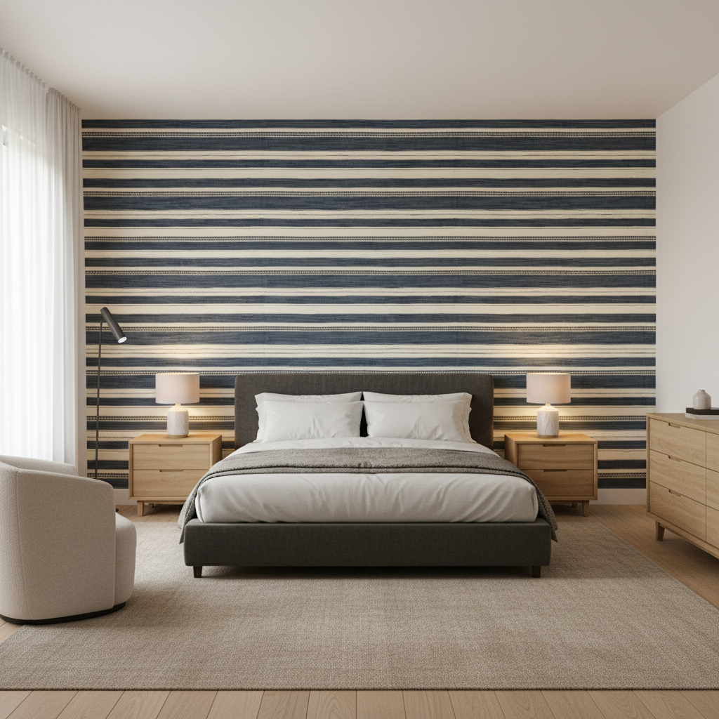 Entoto Stripe Blue/Indigo — Bedroom Room Setting