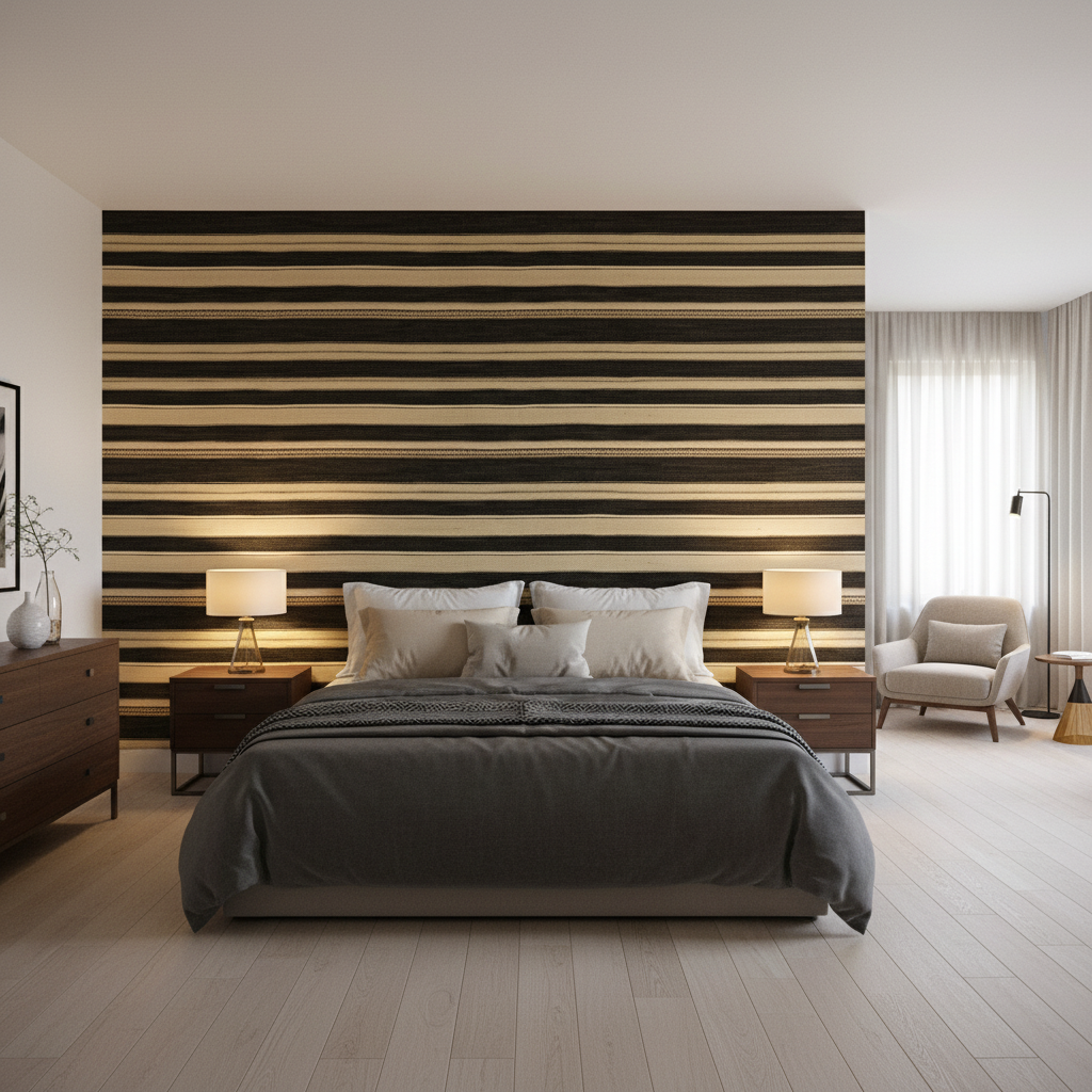 Entoto Stripe Ebony/Cocoa — Bedroom Room Setting