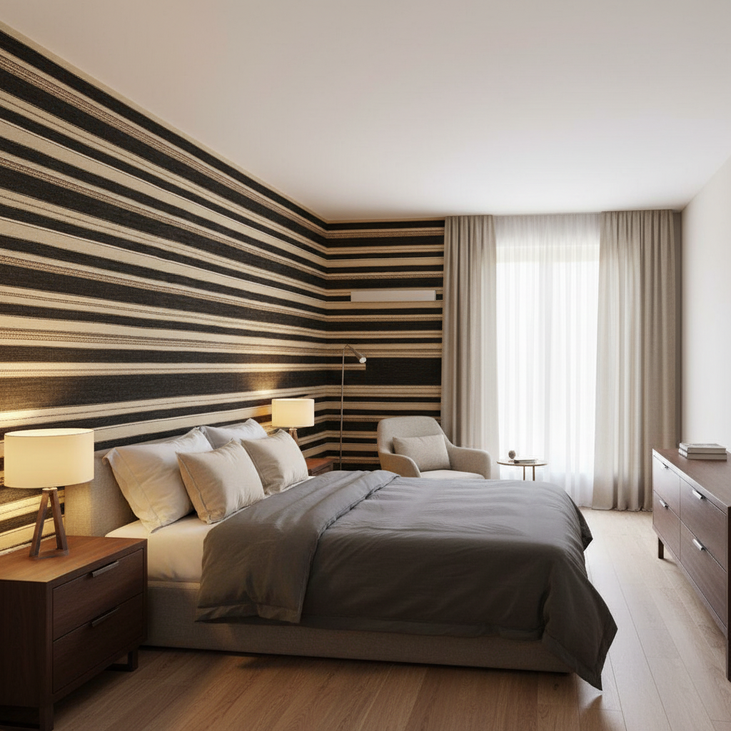 Entoto Stripe Ebony/Cocoa — Bedroom Room Setting