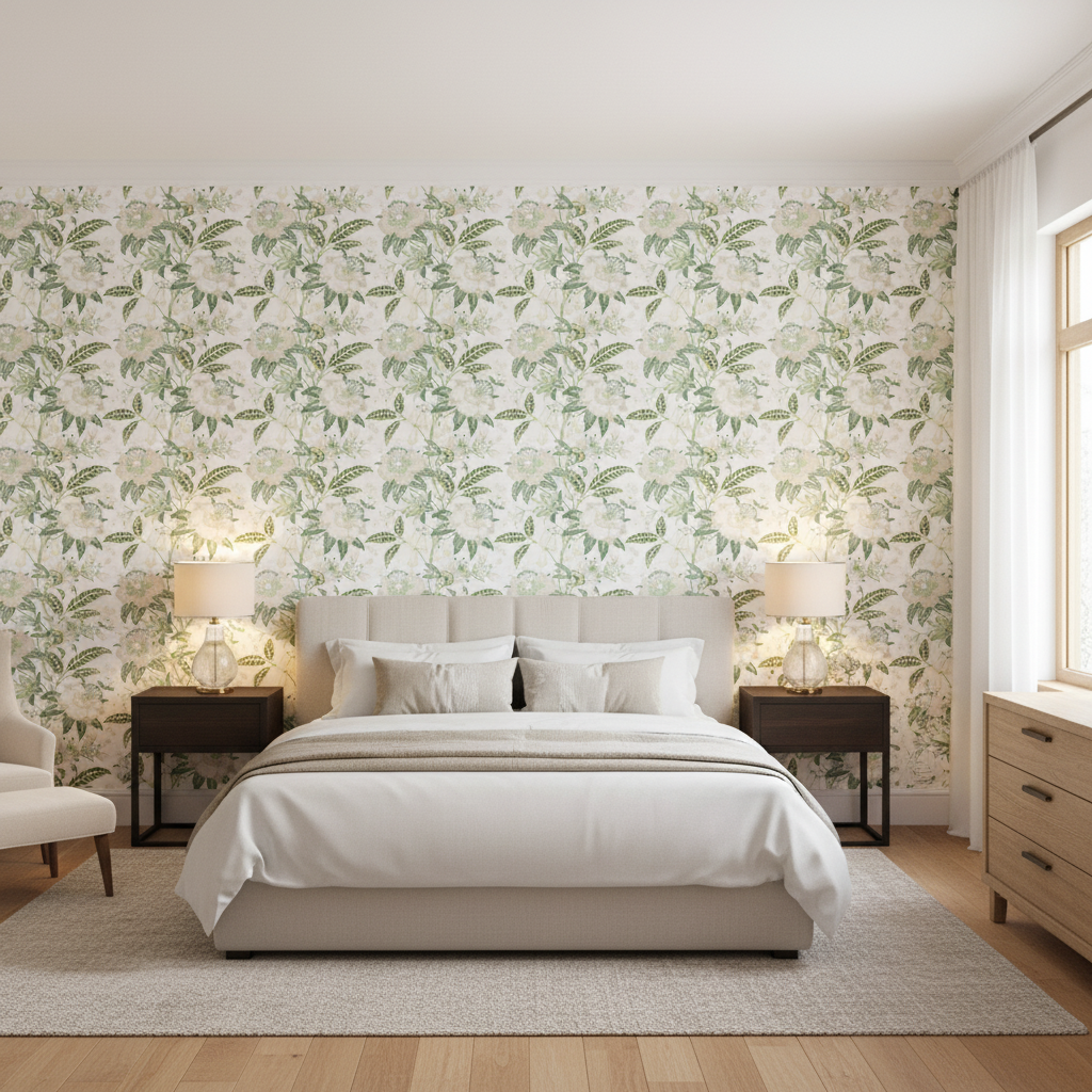 Davenport Print Greenery — Bedroom Room Setting