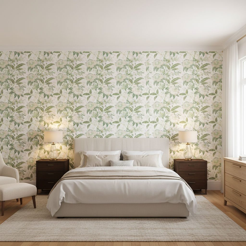 Davenport Print Greenery — Bedroom Room Setting