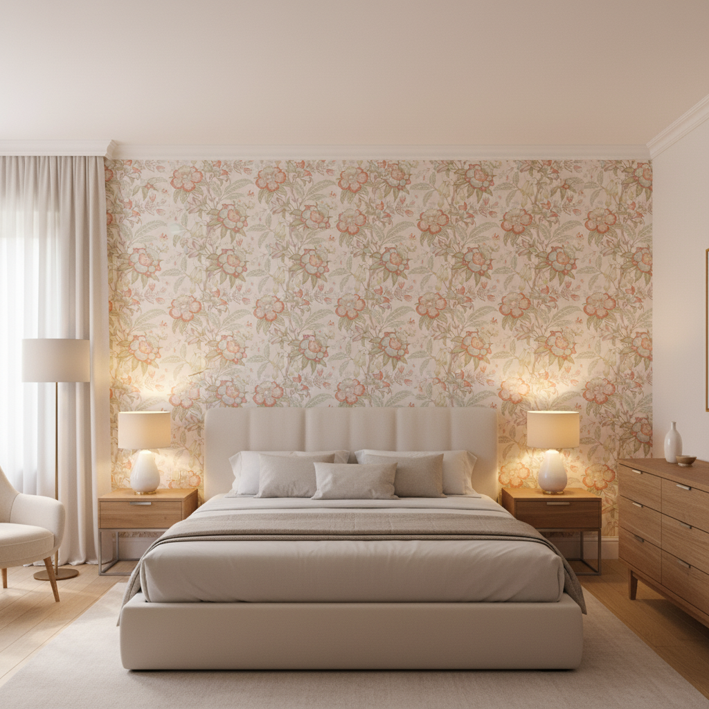 Davenport Print Coral — Bedroom Room Setting