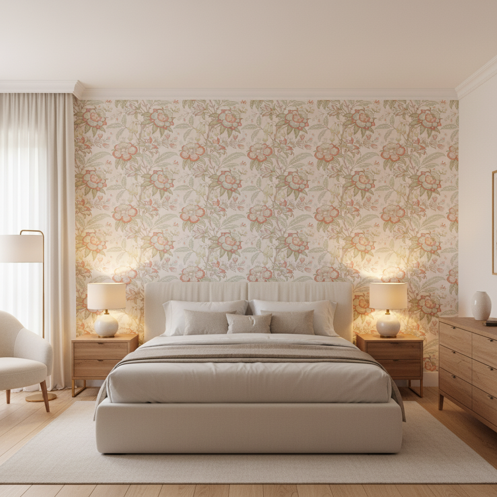 Davenport Print Coral — Bedroom Room Setting