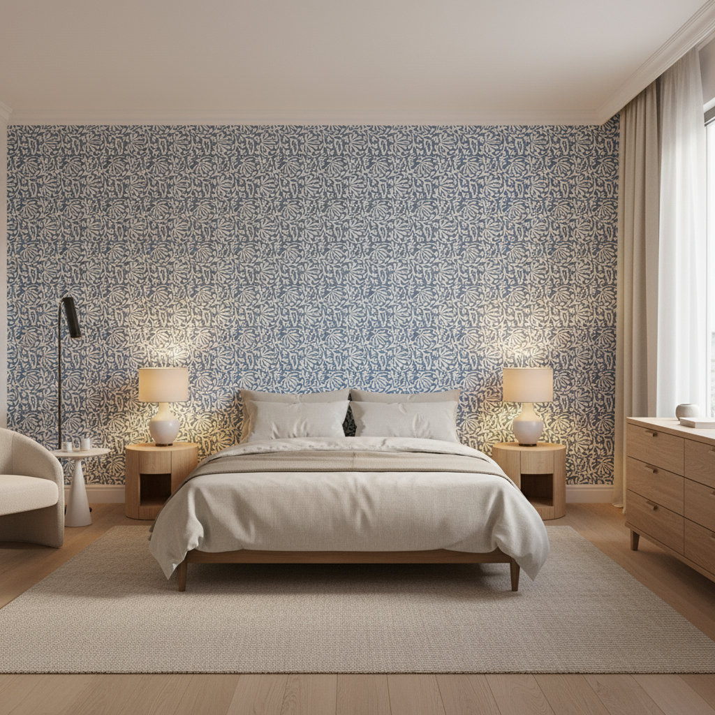 Laine Print Bluebell — Bedroom Room Setting