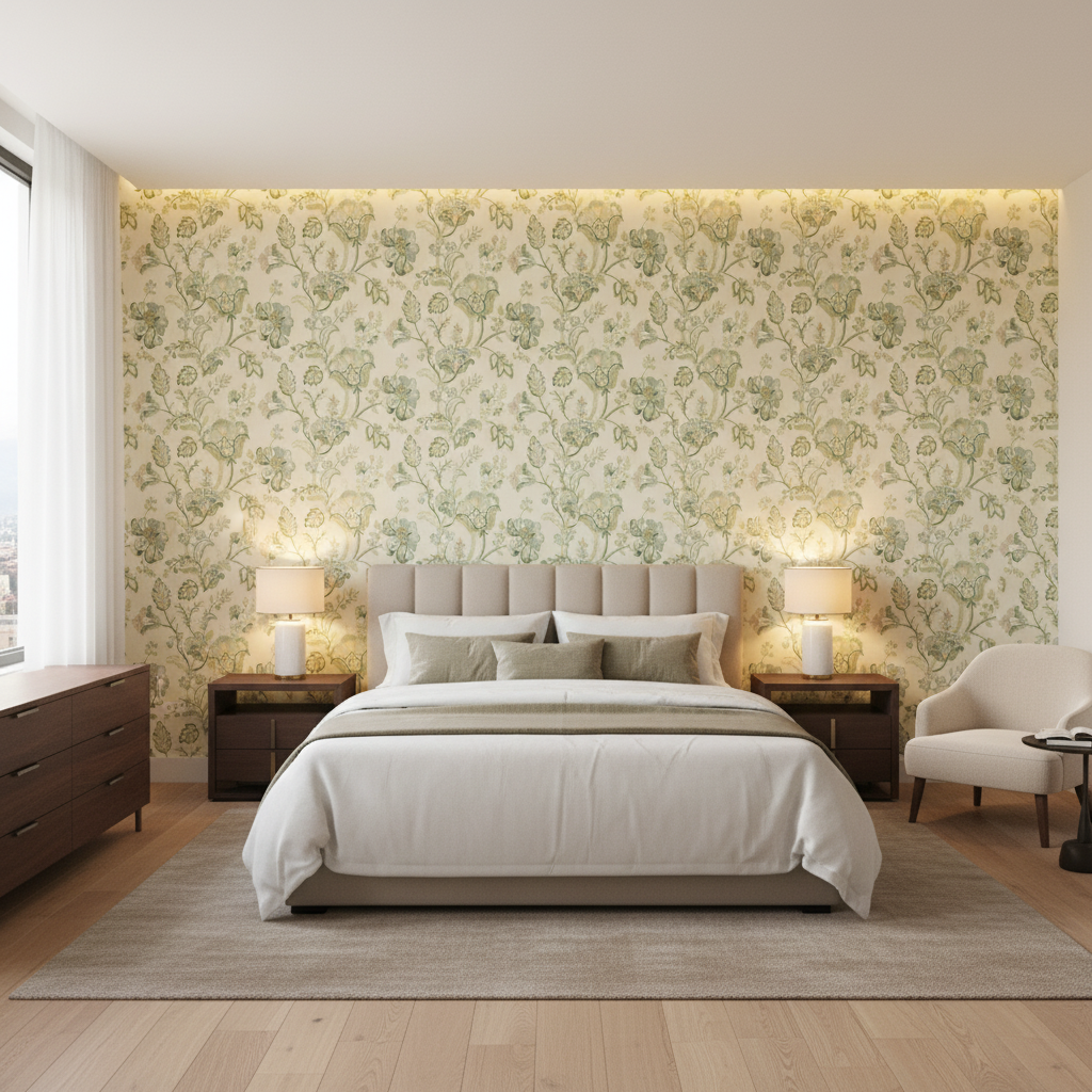 Bradford Emb Greenery — Bedroom Room Setting