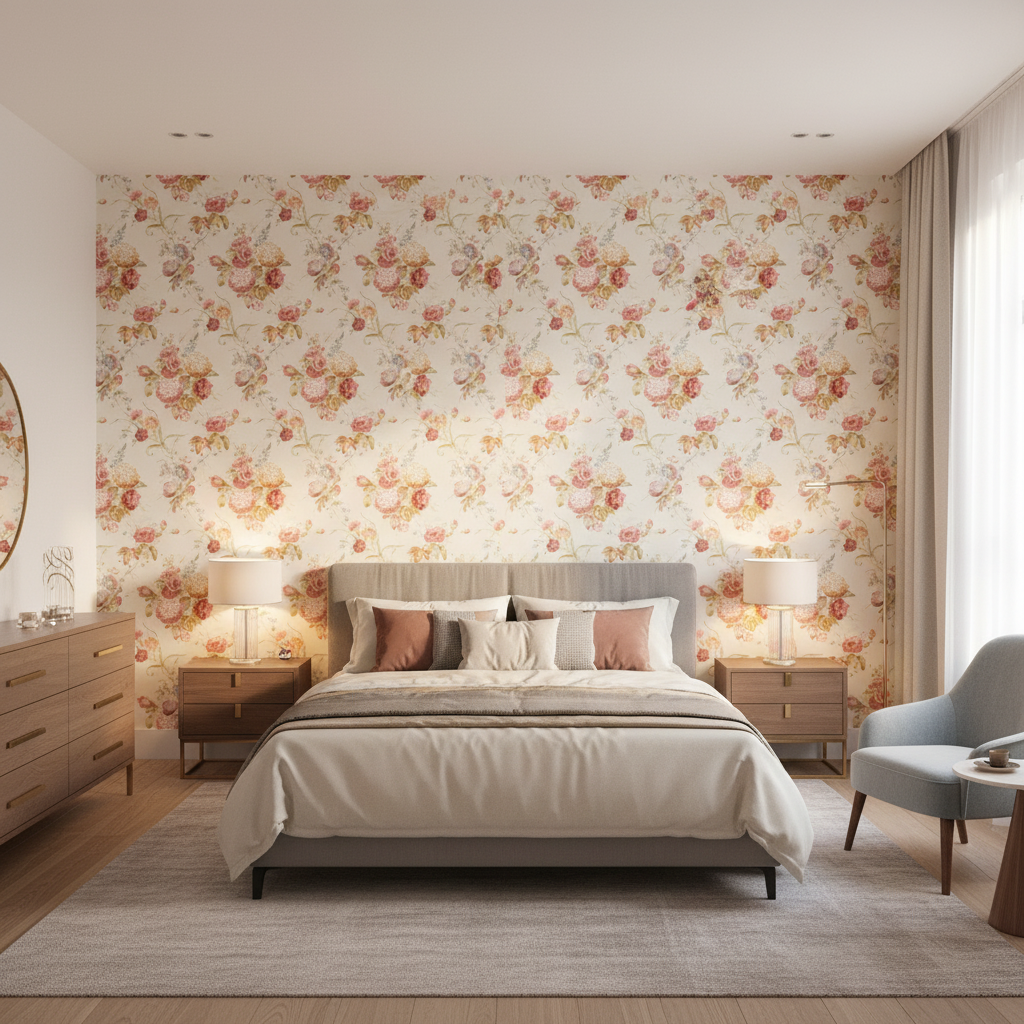 Adelyn Handblock Rose — Bedroom Room Setting