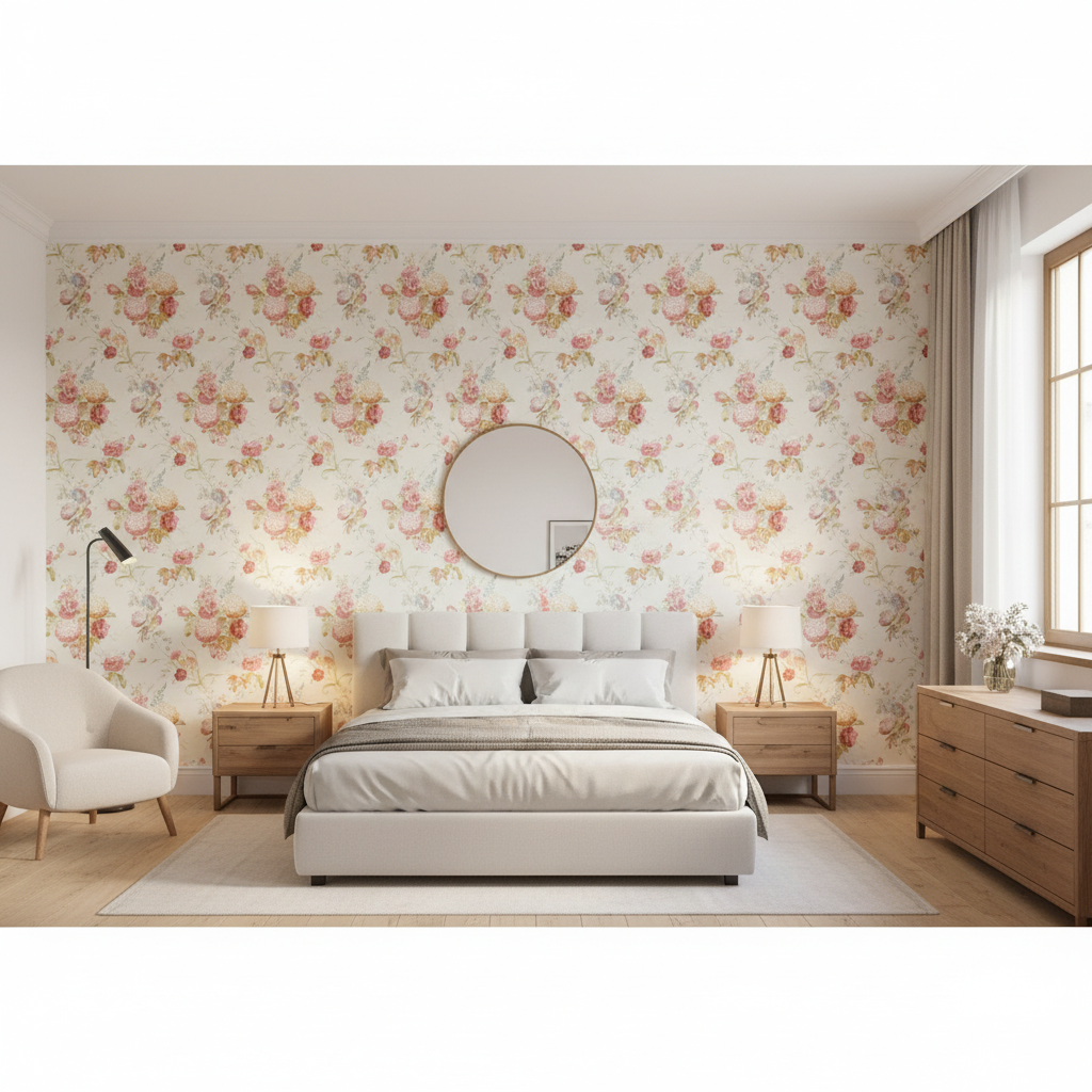 Adelyn Handblock Rose — Bedroom Room Setting