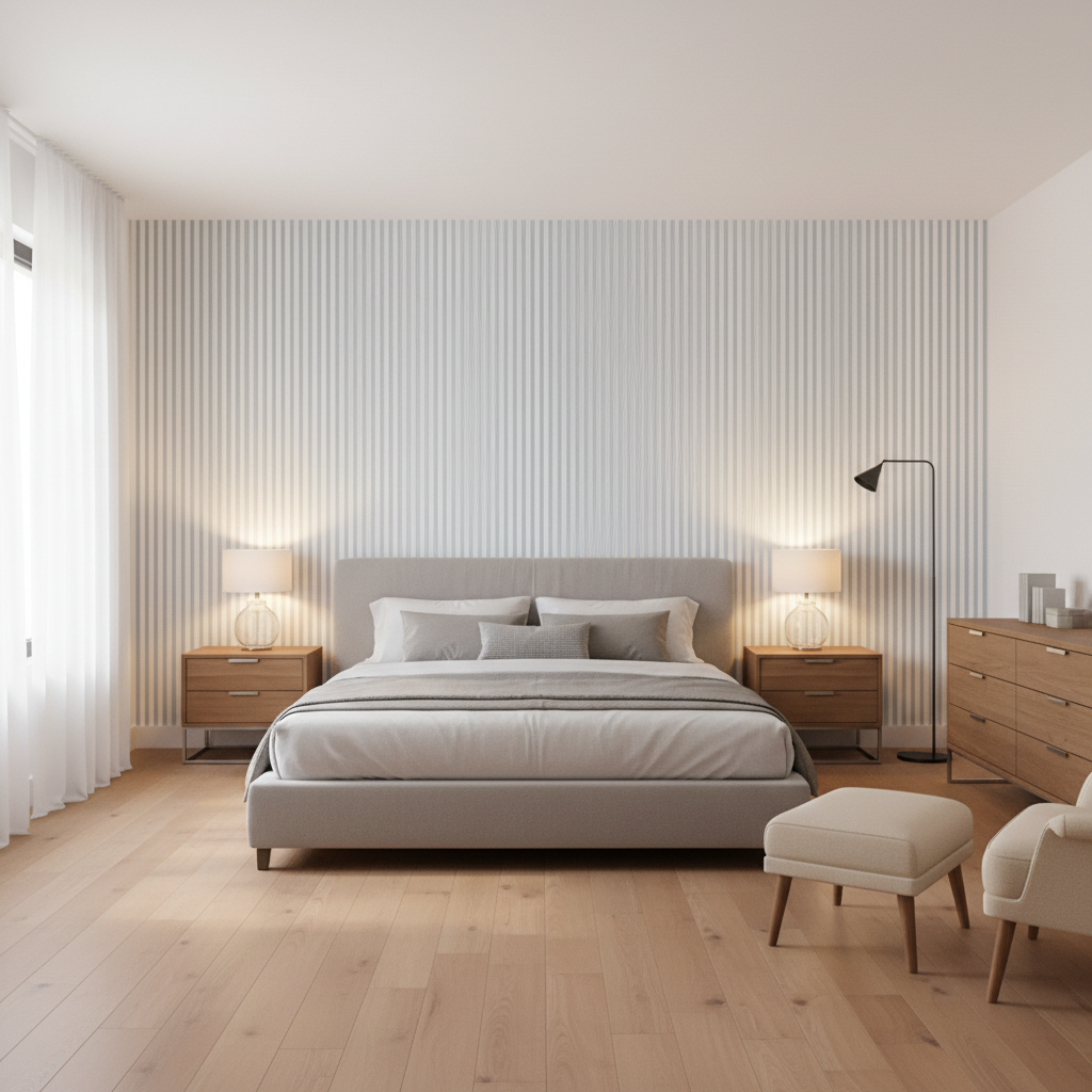 Cap Ferrat Stripe Sky — Bedroom Room Setting
