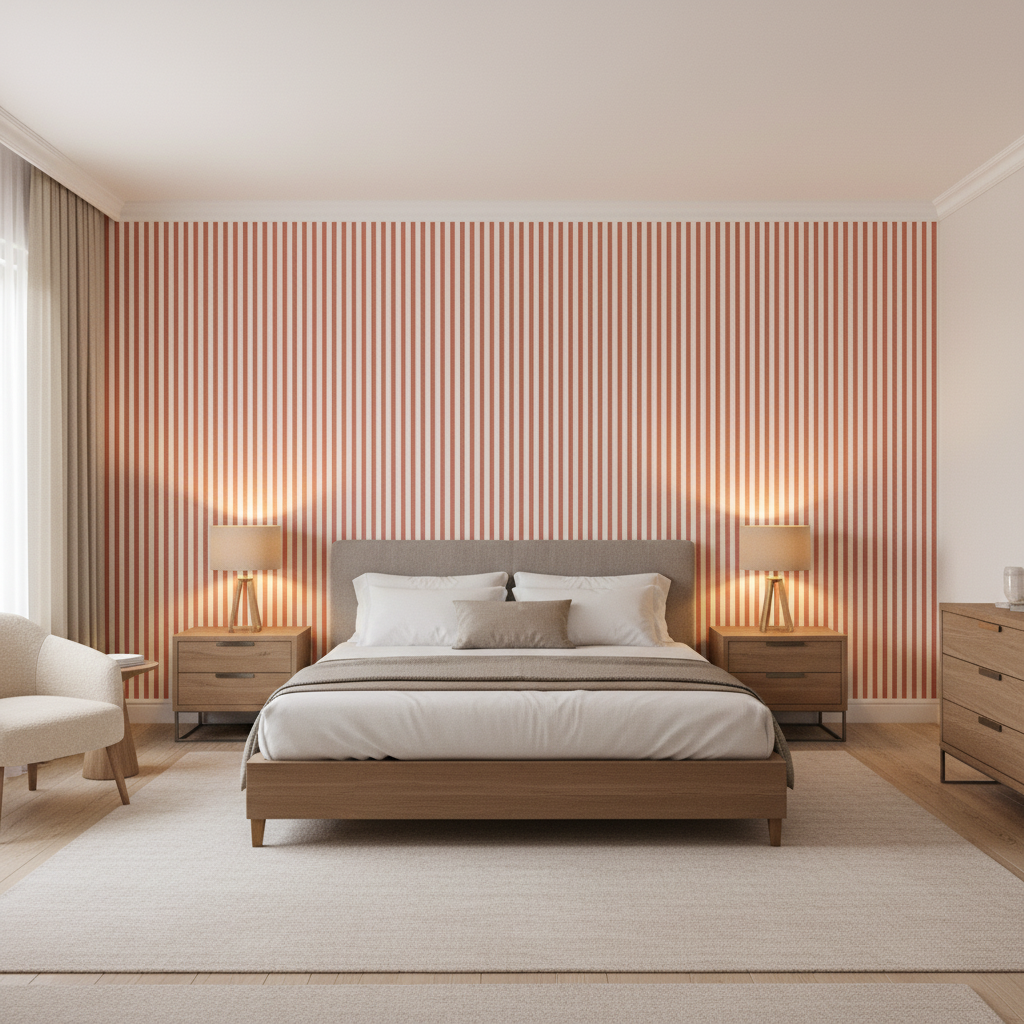 Cap Ferrat Stripe Red — Bedroom Room Setting