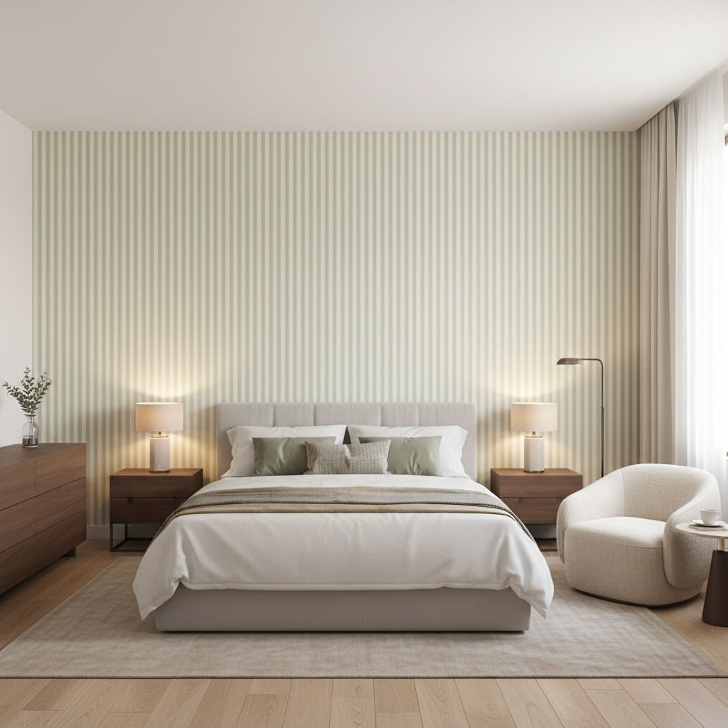 Cap Ferrat Stripe Leaf — Bedroom Room Setting