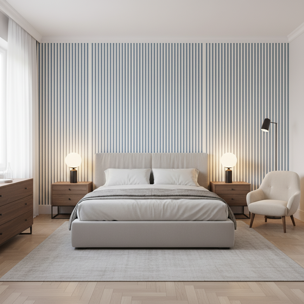 Cap Ferrat Stripe Marine — Bedroom Room Setting