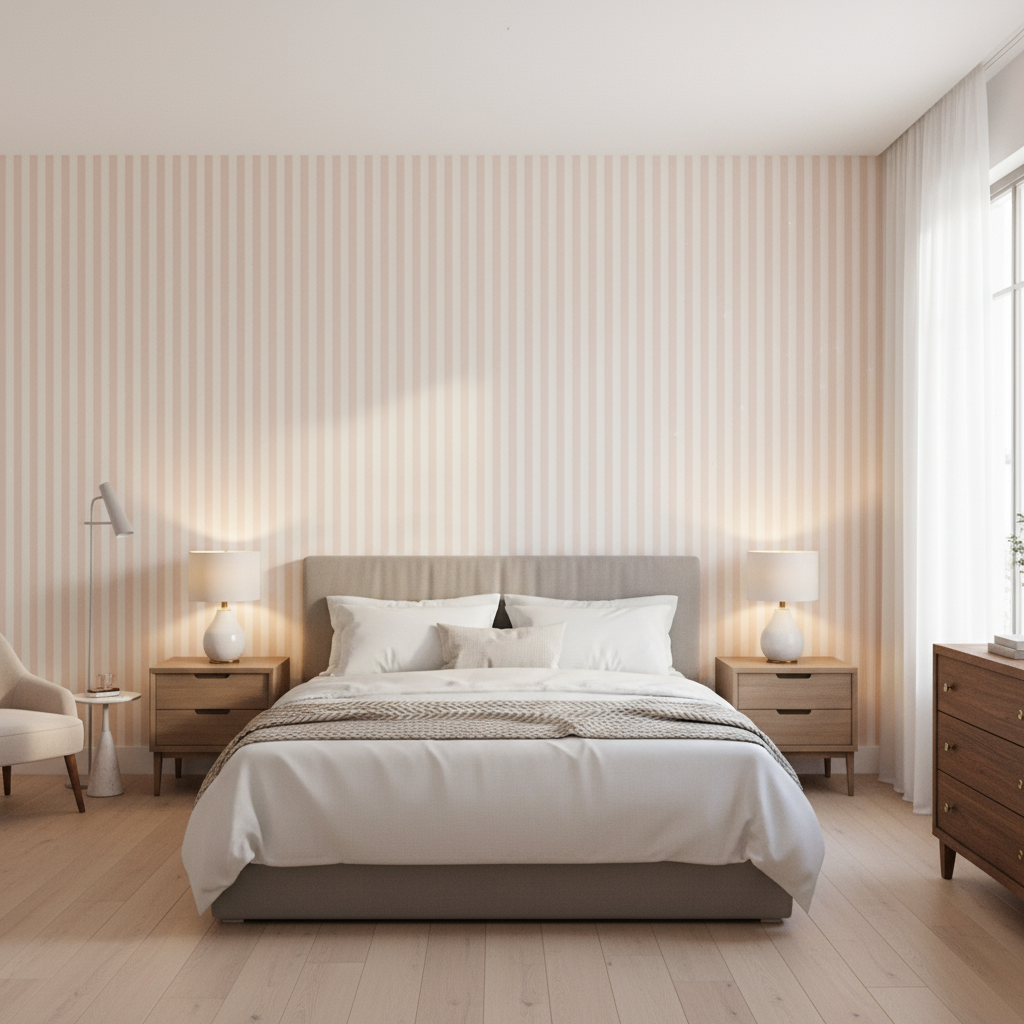 Cap Ferrat Stripe Pink — Bedroom Room Setting