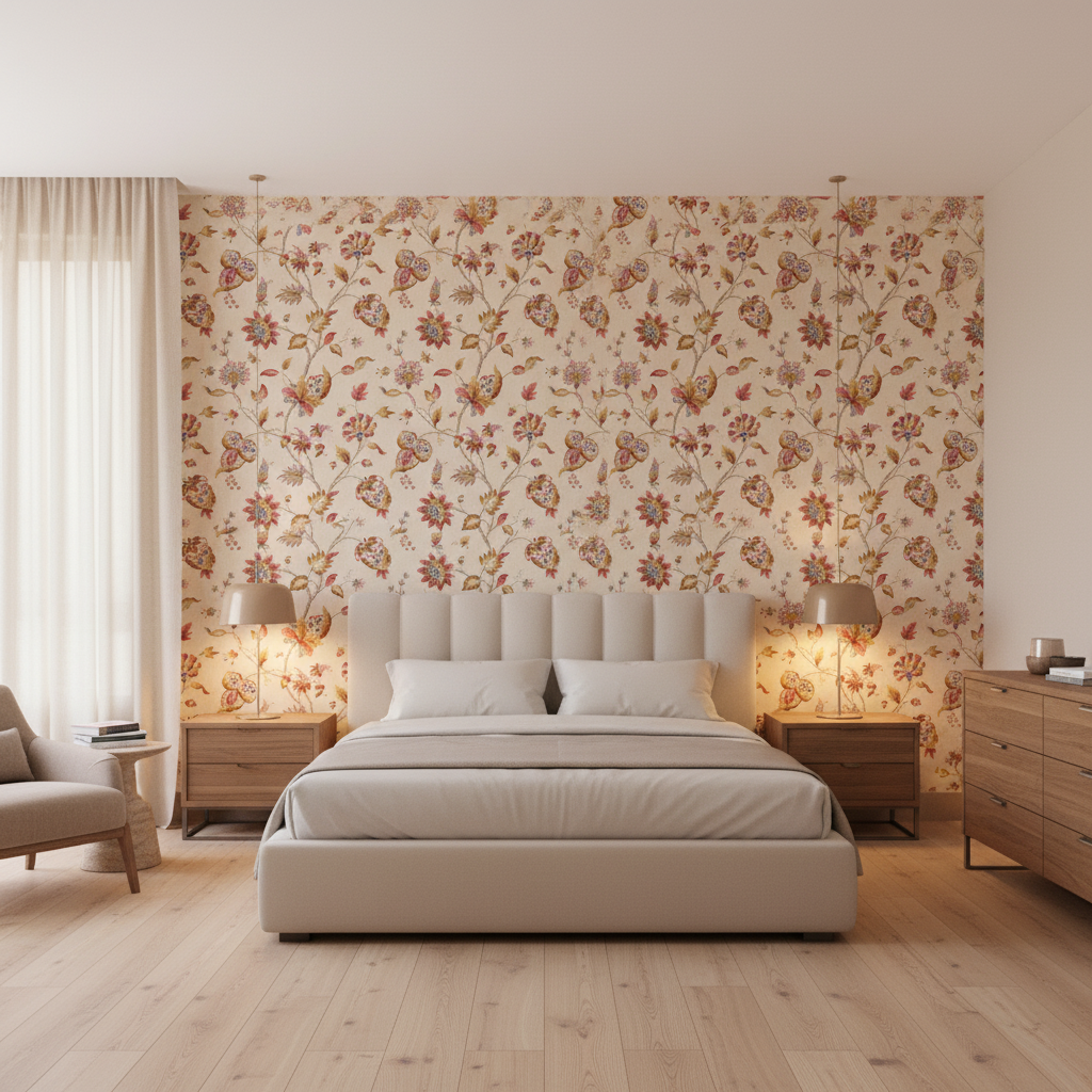 Hollin Print Spice — Bedroom Room Setting