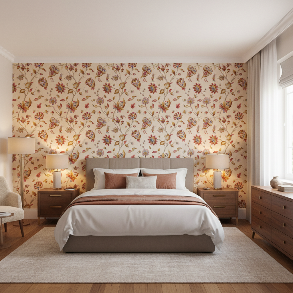 Hollin Print Spice — Bedroom Room Setting
