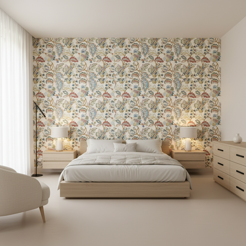 Orford Embroidery Red/Blue — Bedroom Room Setting