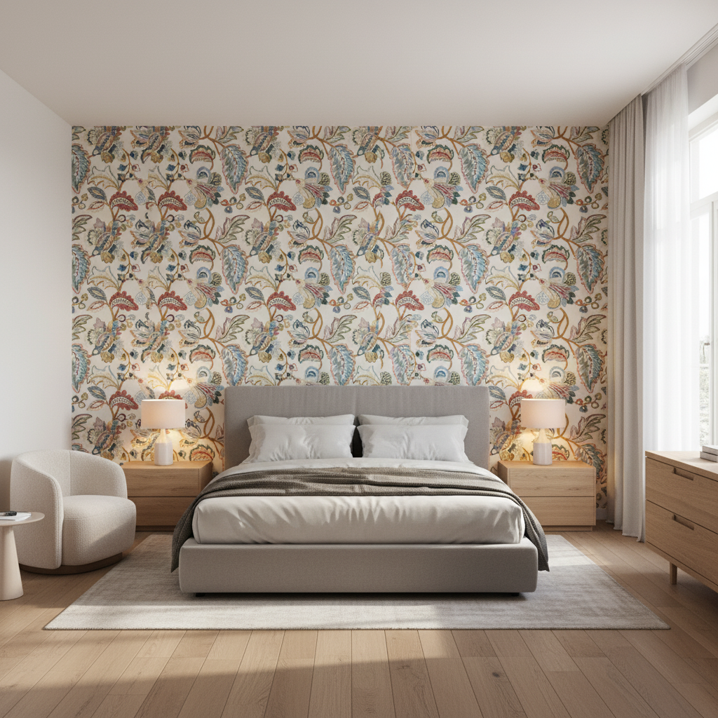 Orford Embroidery Red/Blue — Bedroom Room Setting