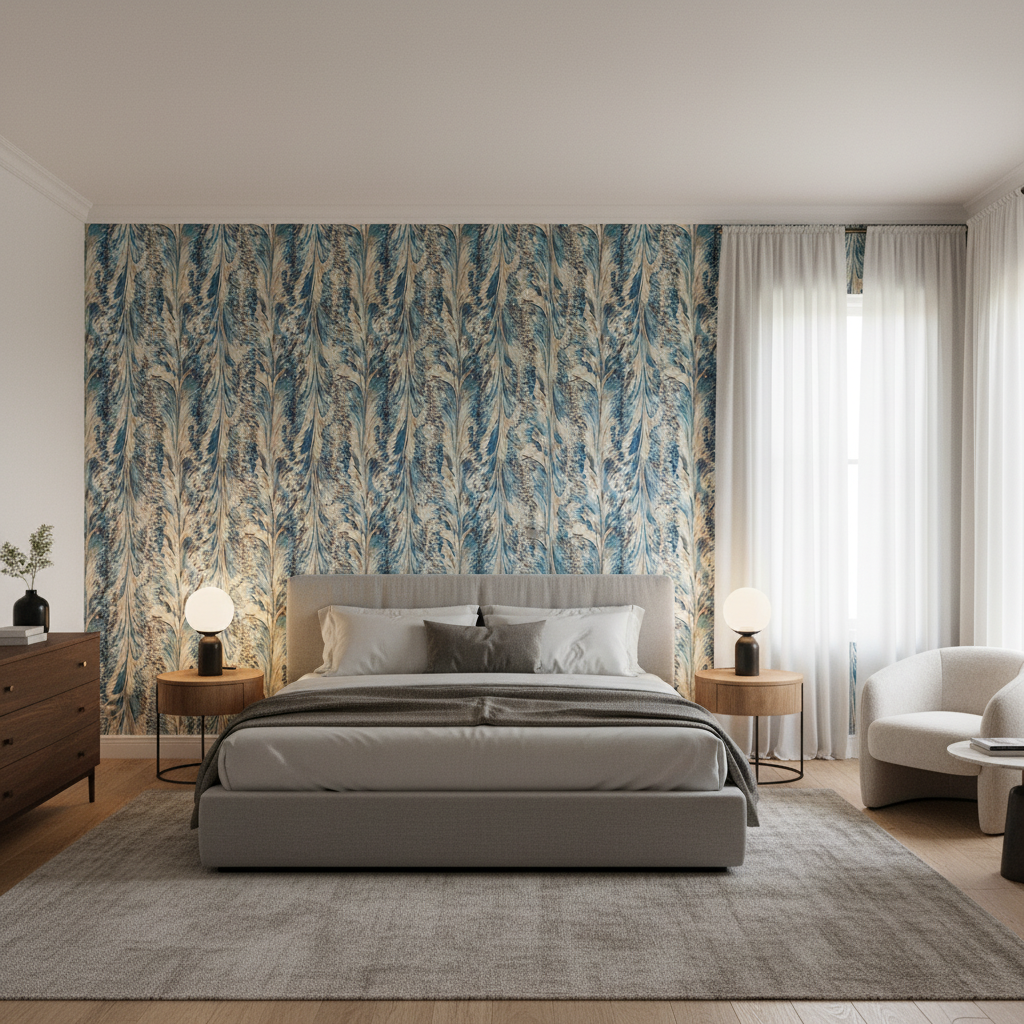 Taplow Print Navy/Slate — Bedroom Room Setting