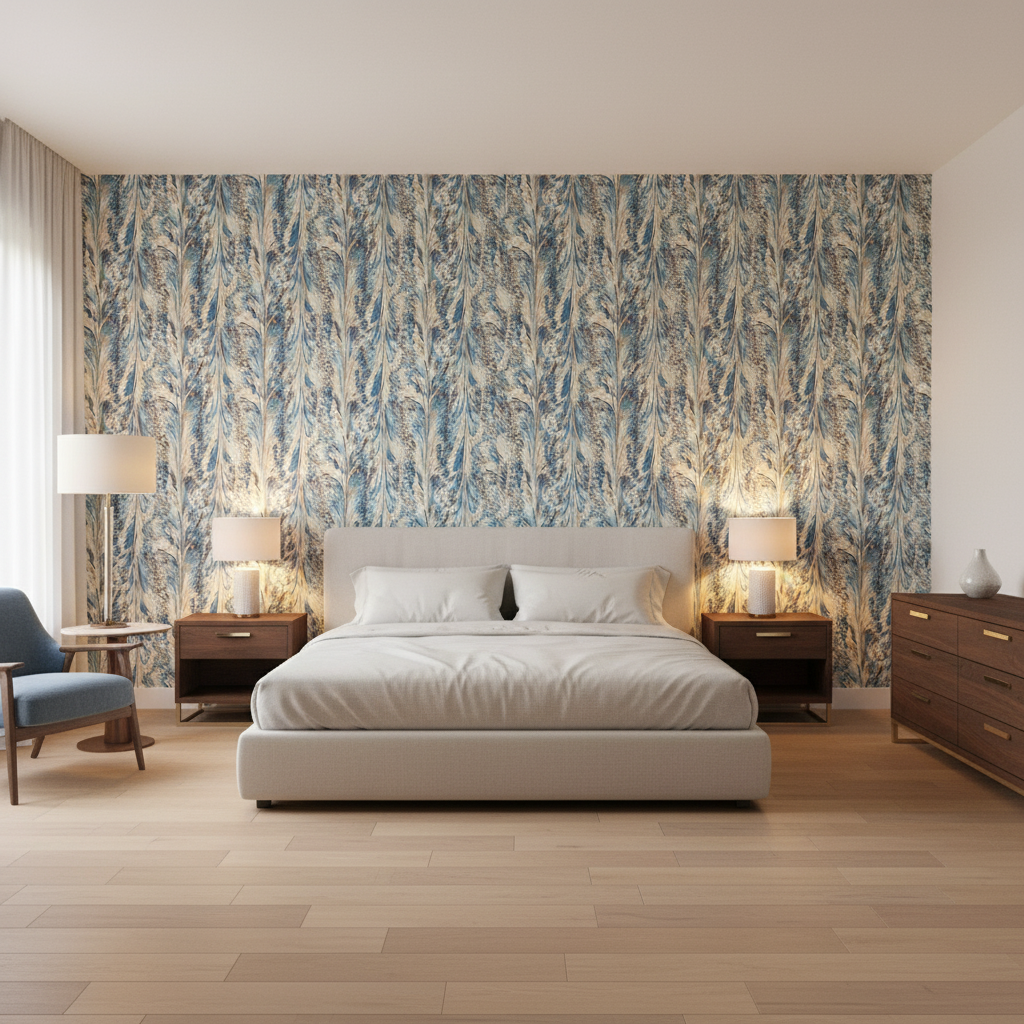 Taplow Print Navy/Slate — Bedroom Room Setting
