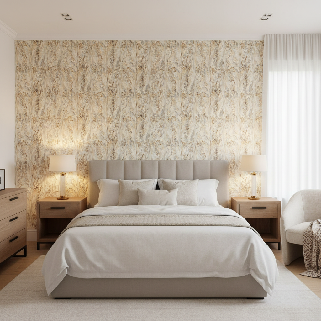 Taplow Print Sand/Dove — Bedroom Room Setting
