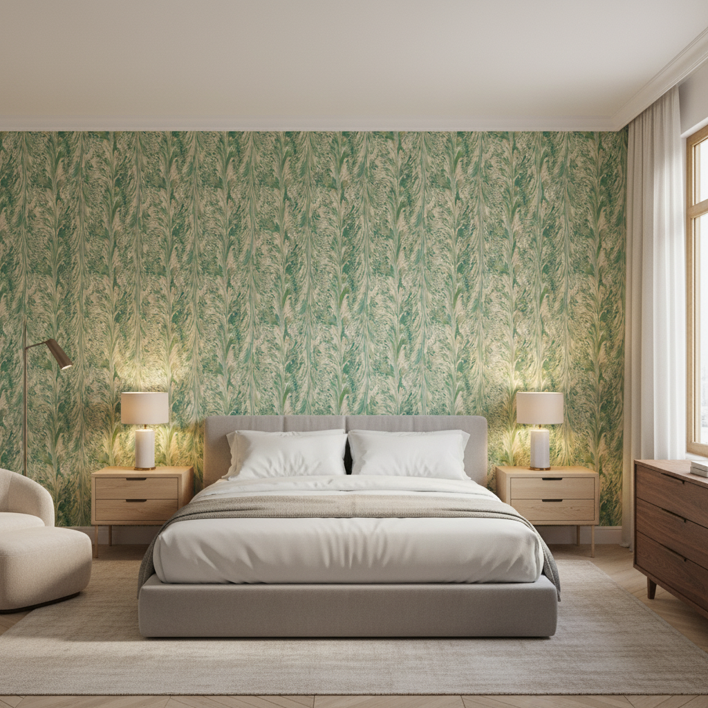 Taplow Print Jade/Leaf — Bedroom Room Setting