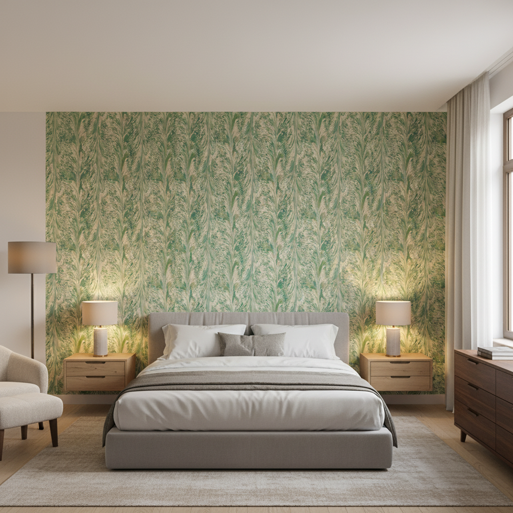 Taplow Print Jade/Leaf — Bedroom Room Setting