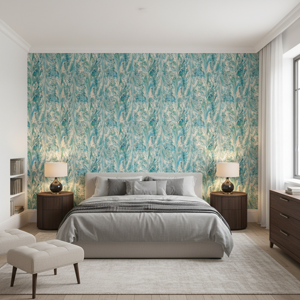 Taplow Print Marine/Sand — Bedroom Room Setting