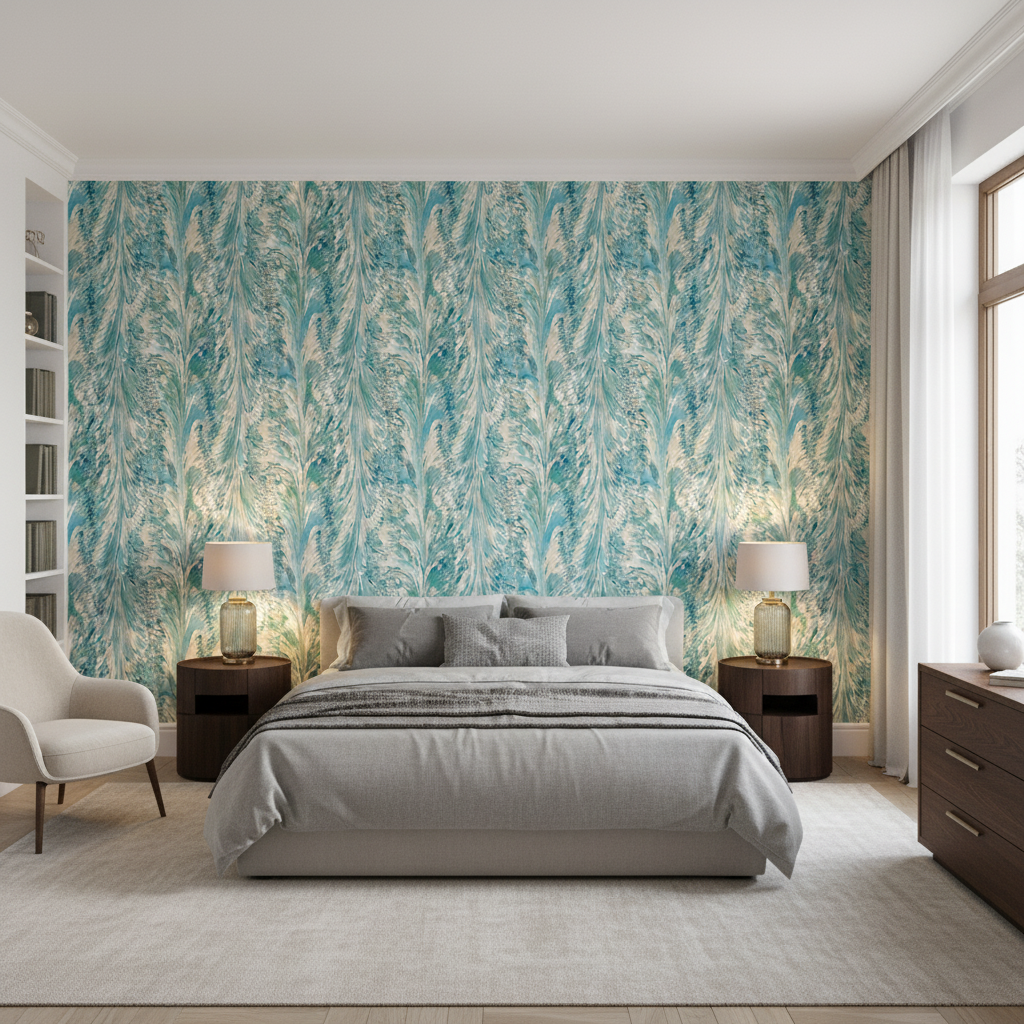 Taplow Print Marine/Sand — Bedroom Room Setting