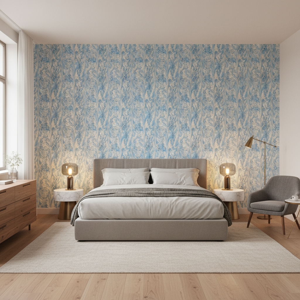 Taplow Print Capri/Sky — Bedroom Room Setting