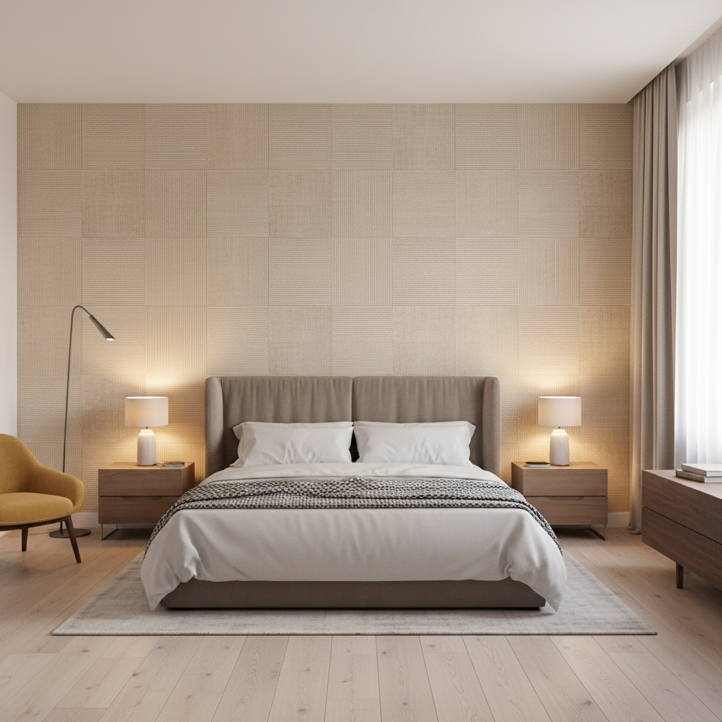 Levens Velvet Parchment — Bedroom Room Setting