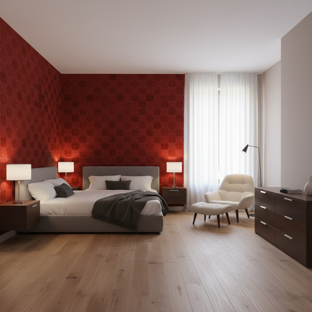 Levens Velvet Ruby — Bedroom Room Setting