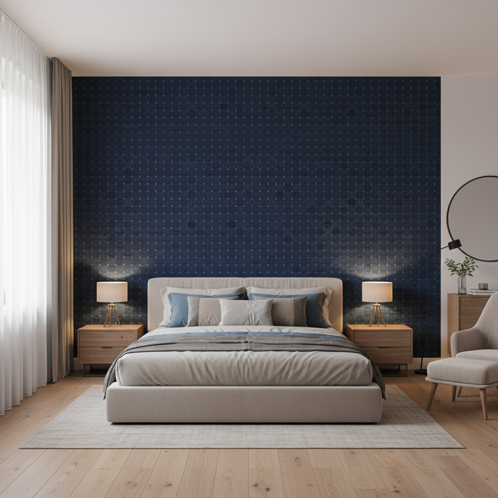Levens Velvet Navy — Bedroom Room Setting